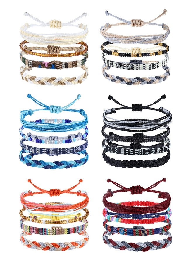 Florideco 24 Pcs Boho Surfer Bracelet Ankle Adjustable Beaded Anklets Unisex Handmade Braided Bracelet Waterproof Surfer Beach Bracelets Colorful Anklet Bracelets String Rope Jewelry for Women Men Classic - Image 1